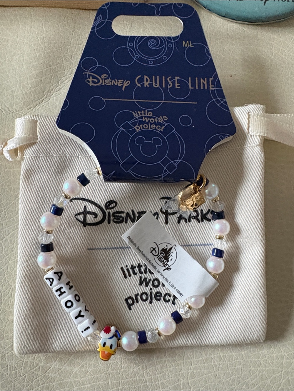 Disney Donald Duck 'Ahoy!' Little Words Project Bracelet - Navy & Pearl ML